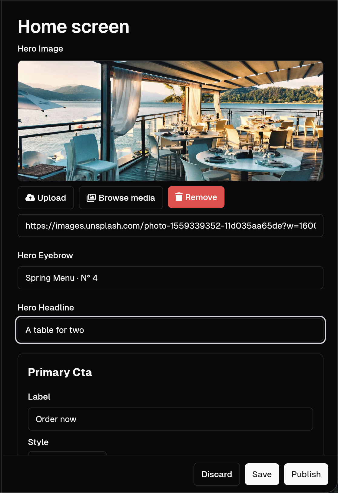Dart Desk editor — Hero Headline: A table for two